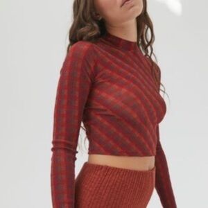 Urban Outfitters Red Plaid Long Sleeve Crop Top